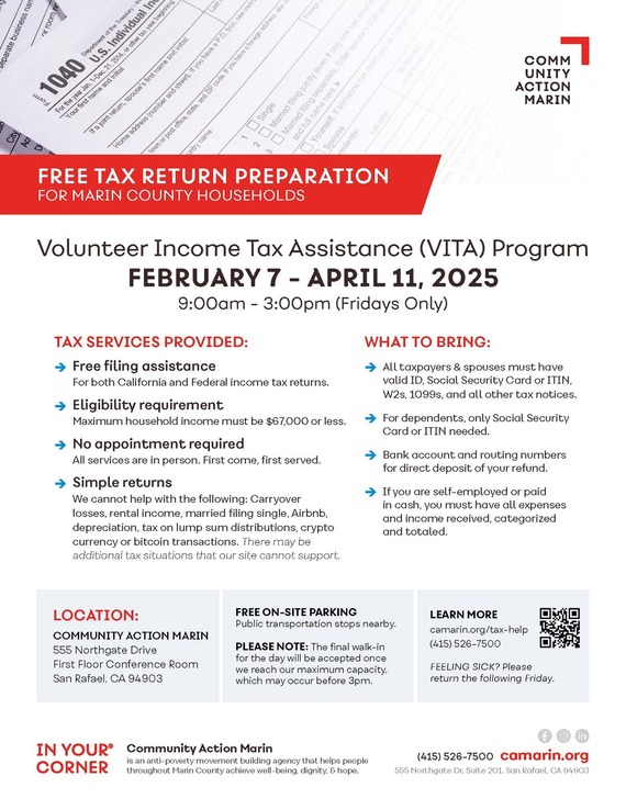 Community Action Marin Free Tax Prep Flyer