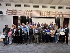 Eric Lucan with a large group of attendees at the Marin County Farm Bureau annual dinner. 