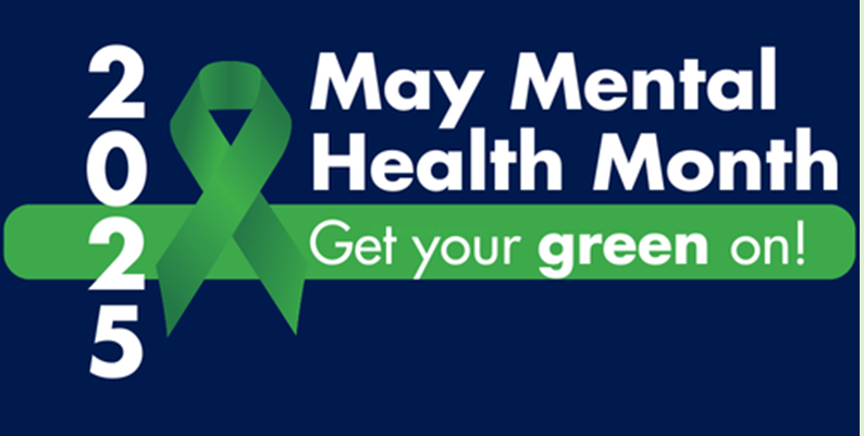 may is mental health month banner with green ribbon