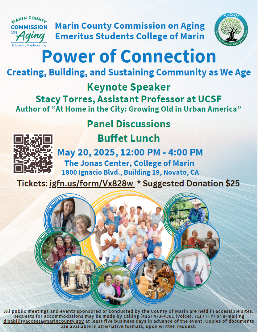 event flyer listing details and vignettes of older adults