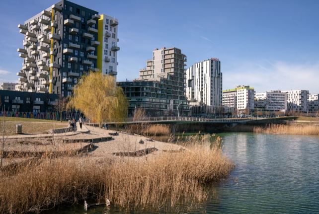 The Seestadt development in eastern Vienna includes both city-built and city-subsidized housing. Ryan Kellman/NPR