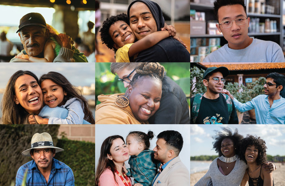 Collage of many faces of immigrant families