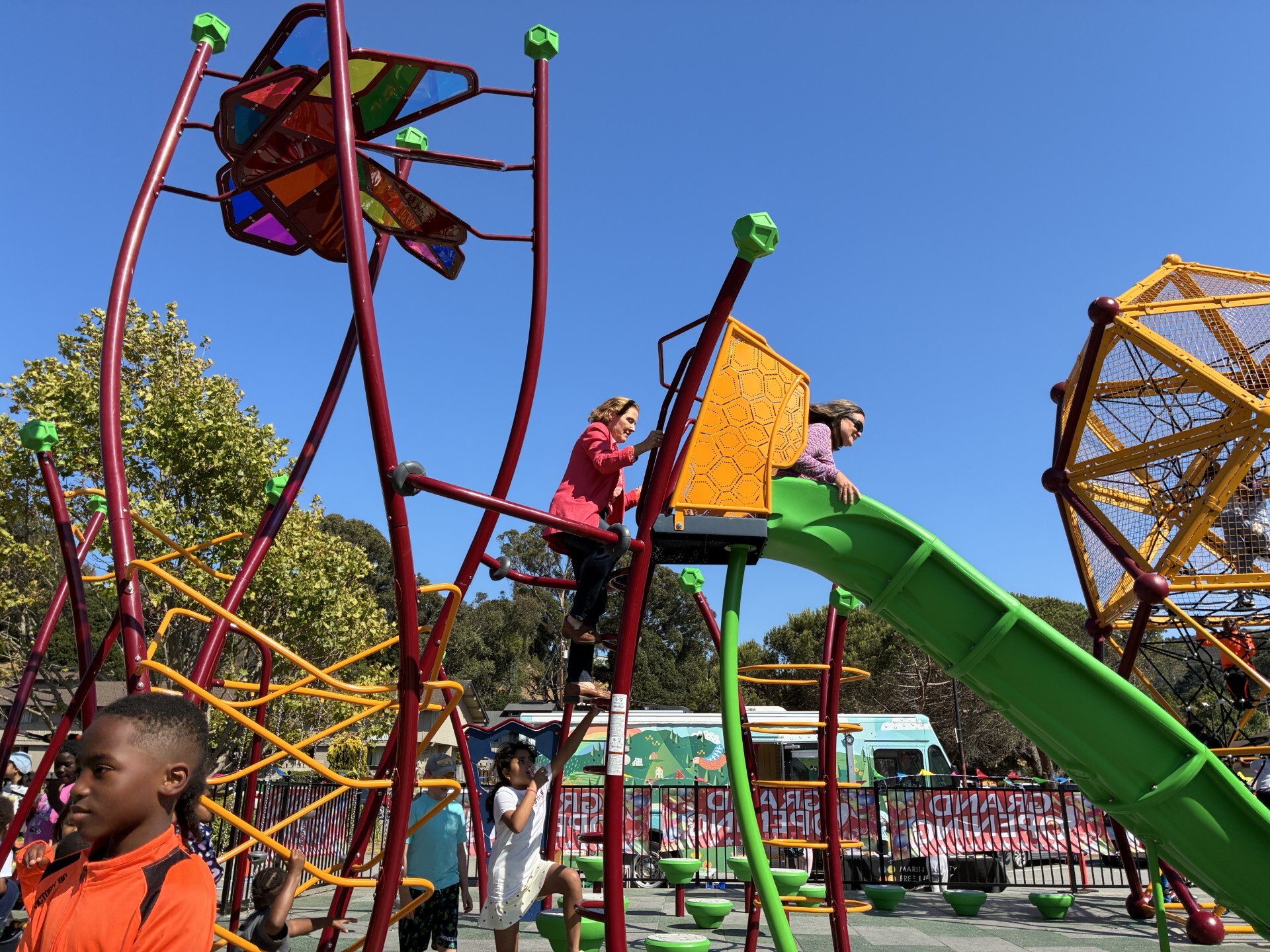 Mary going down slide