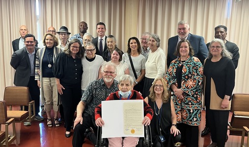 Board of Supervisors and supporters of Disability Pride Month Resolution in the BOS meeting chambers