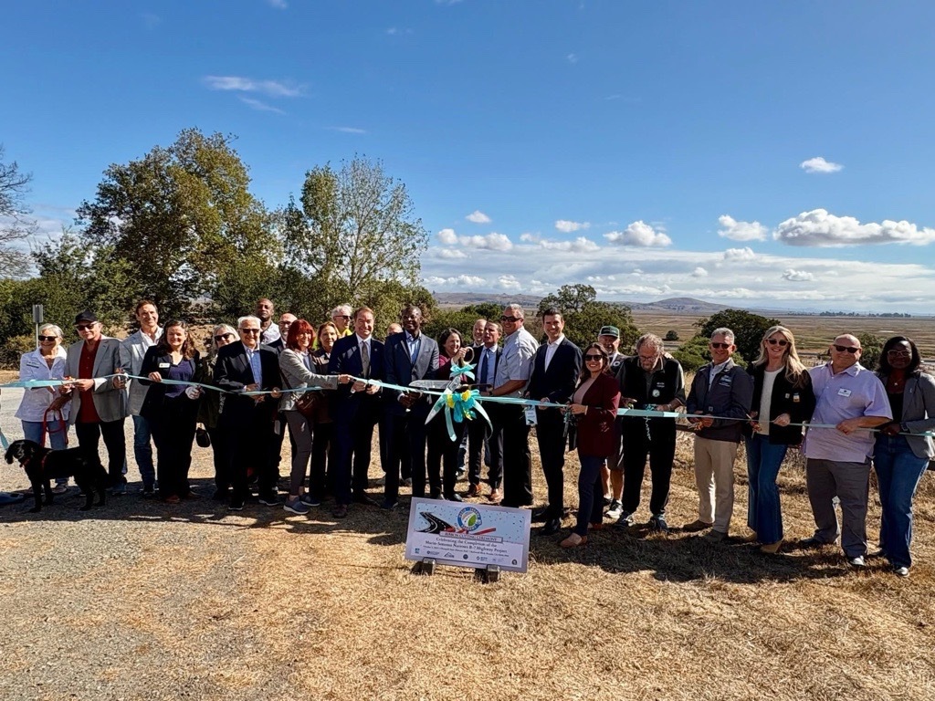 ribbon cutting at Marin Sonoma Narrows with city, county and state representatives.