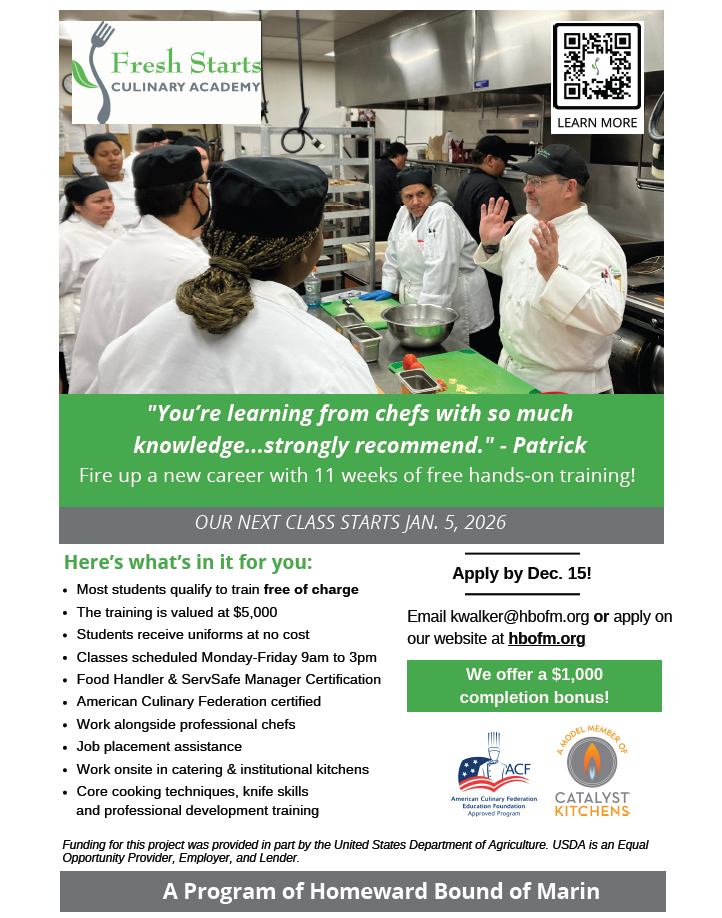 Fresh Starts Culinary Academy Class Flyer