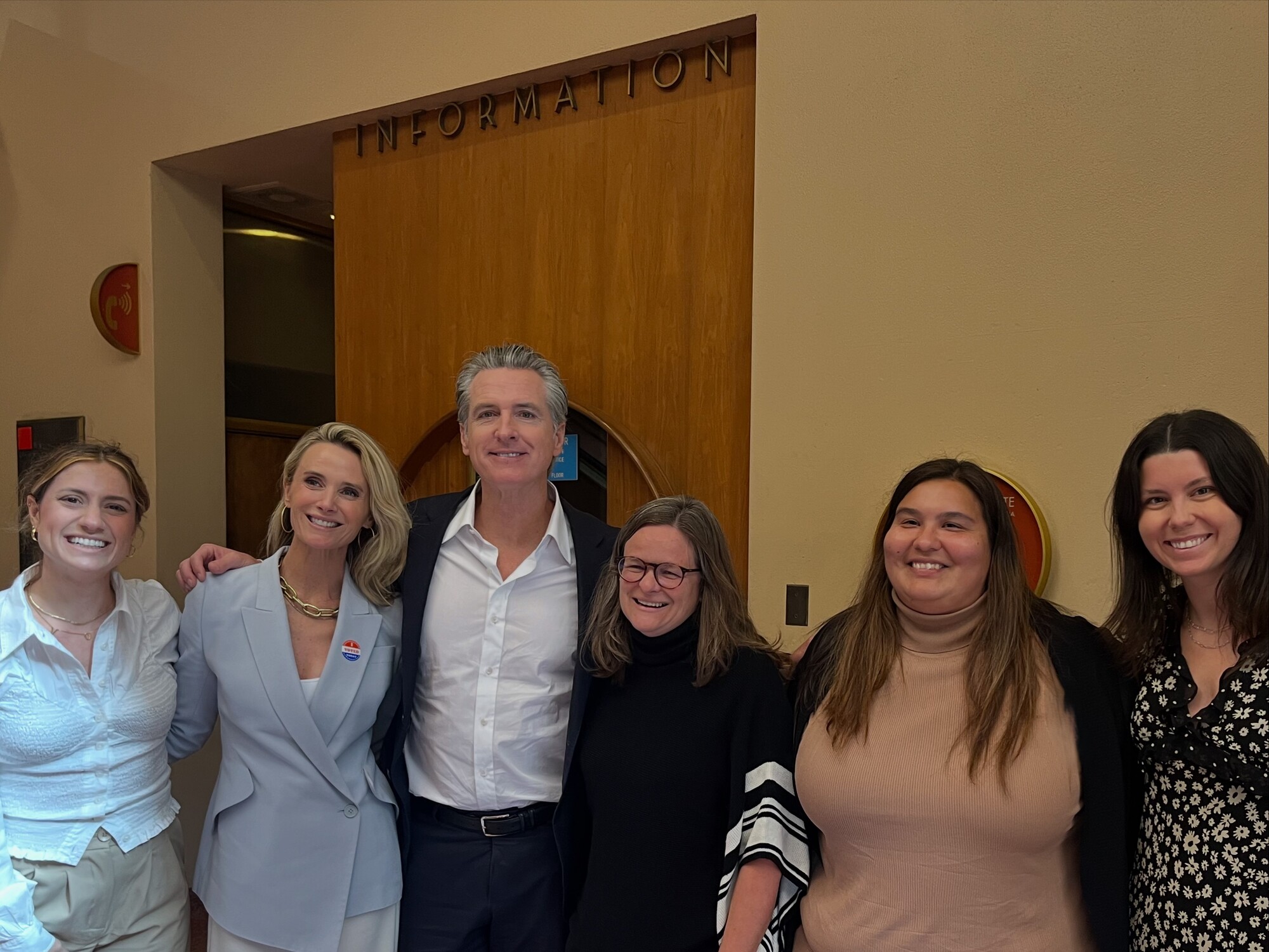 Group Photo - Talia Smith, First Partner Jennifer Sieble Newsom, Governor Gavin Newsom, Supervisor Mary Sackett, Crystal Martinez, Sophie Helpard 