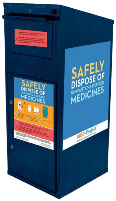 Safe Prescription Disposal box with signage