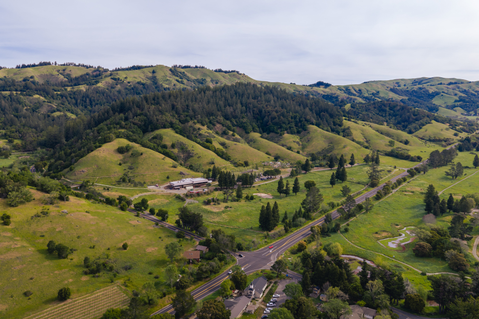 Drone photo of San Geronimo Valley property for new Fire Headquarters