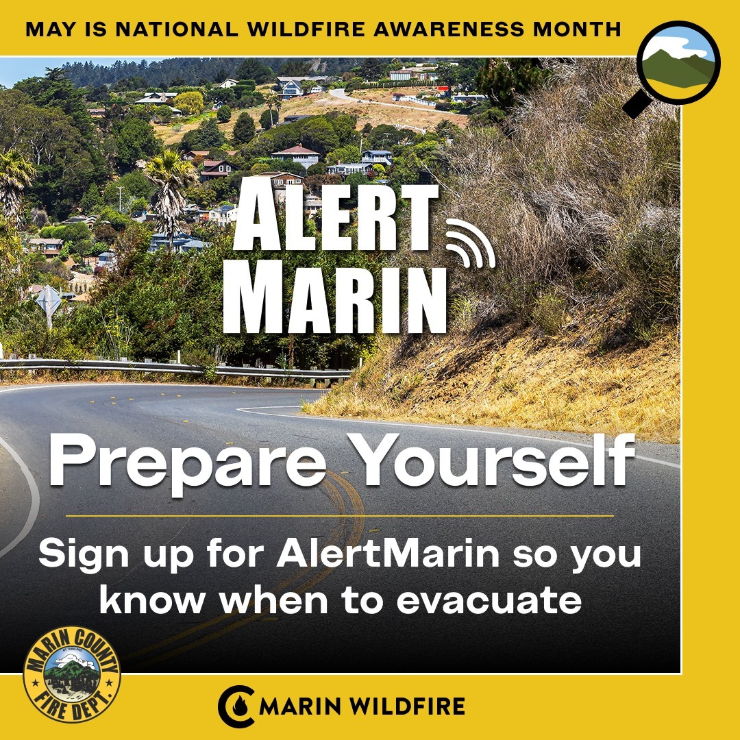 graphic asking folks to sign up for alertmarin with picture of road