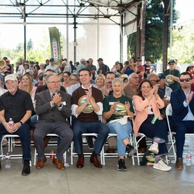 At the SMART Healdsburg Rail Extension project groundbreaking. Image of crowd of attendees. 