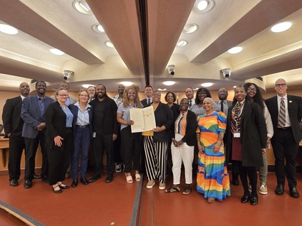 Board of Supervisor Members with county staff recognizing Juneteenth in the BOS chambers