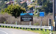 Road sign on Shoreline Highway in southern Marin County says Tamalpais Valley