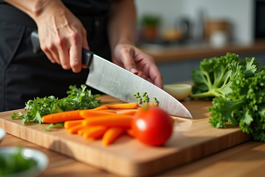 Cutting vegetables on cutting board