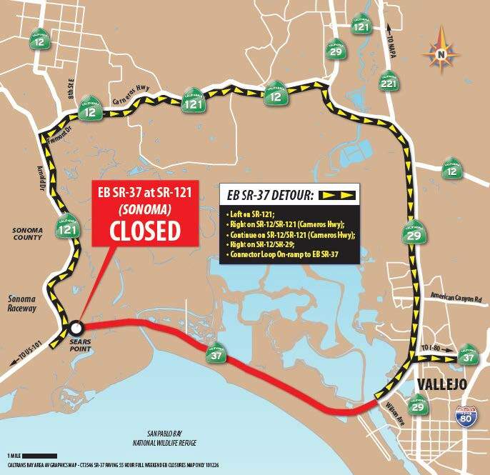 Map of detour route for hwy 37