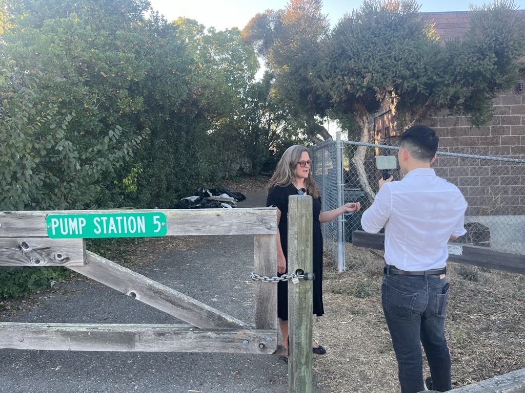 Mary at Pump Station 5 in Santa Venetia be filmed by Kevin Ko