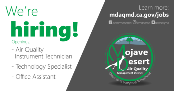 Graphic announcing position openings at MDAQMD in November 2021