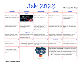 July 2023 menu