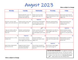 August 2023 Lunch menu