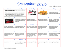 lunch menu Sept 2023