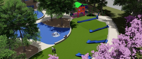 Magical Bridge Playground Rendering Showing Green Grass and Play Structures