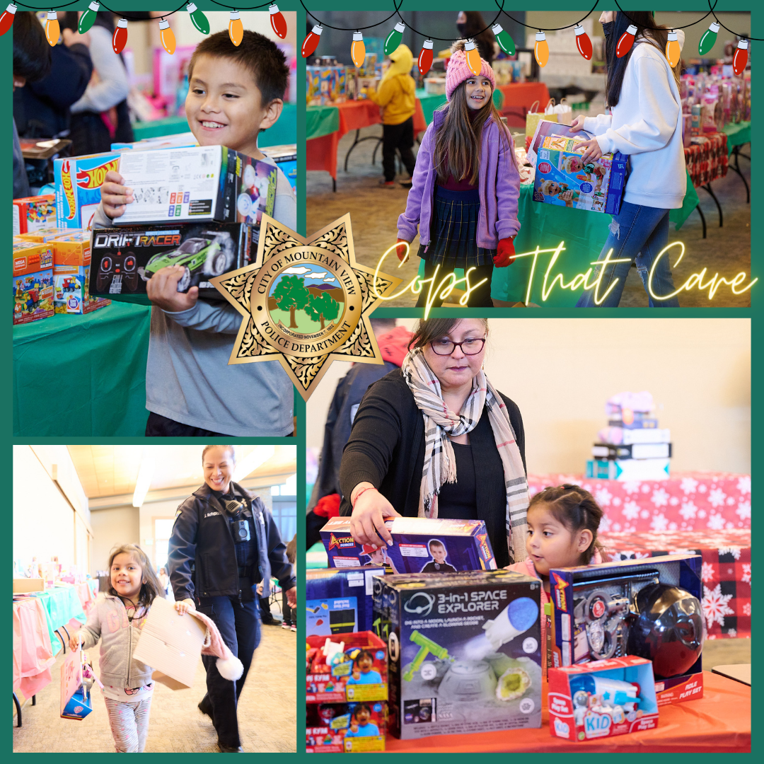 Collage Showing Children Picking Presents During Cops That Care Event