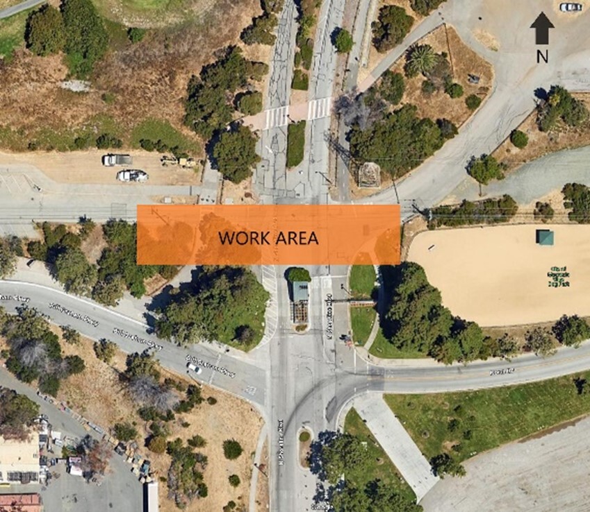 Google map image of Shoreline Park Entrance Work Area