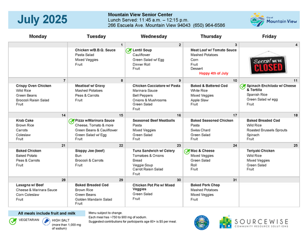 July menu 2025 sourcewise