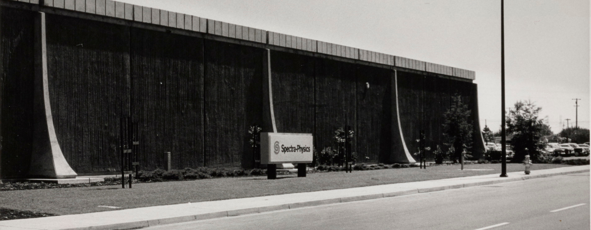 Historical photo of Spectra-Physics' facility on Terra Bella Avenue in the early 1980s