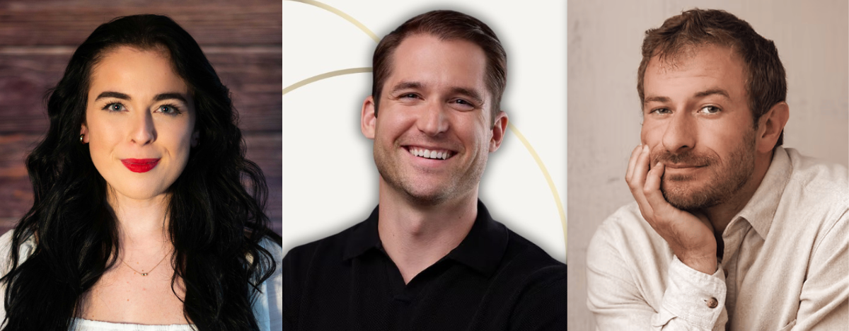 Headshots of all three featured authors for the Online Author Series in September