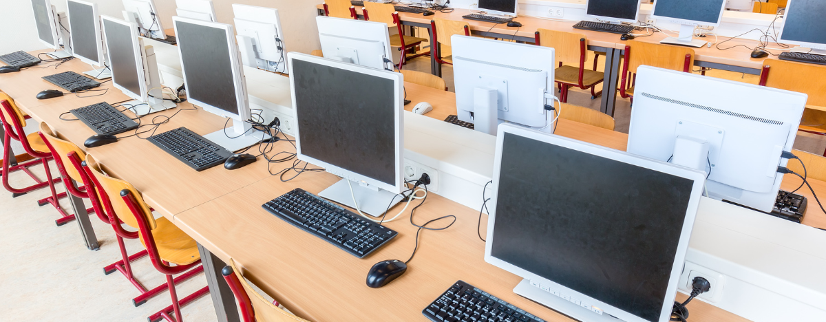 Photo of several rows of computers