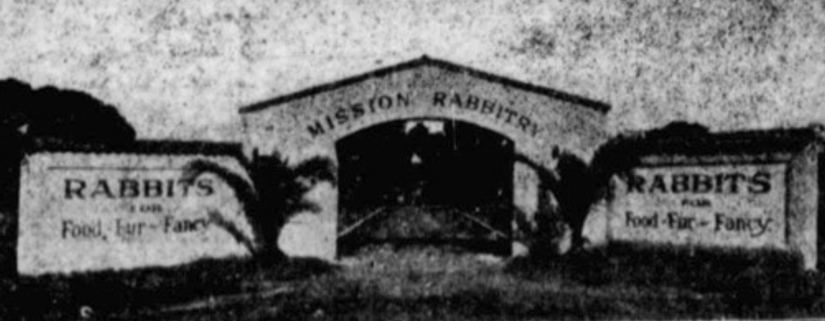 Historical photo of the Mission Rabbitry building taken in the 1920s