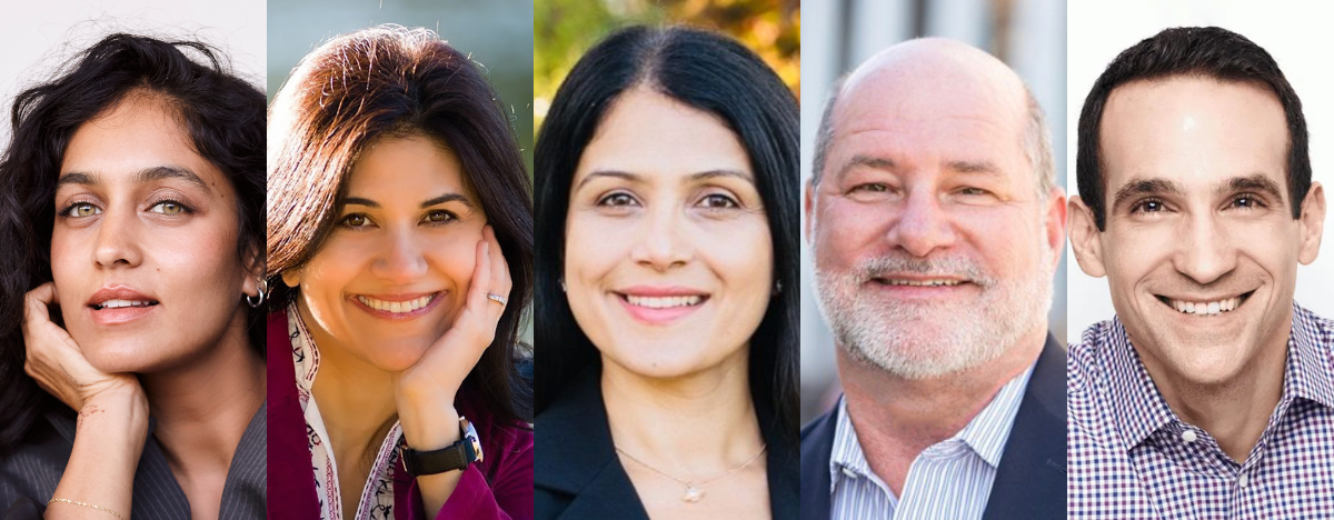 Headshots of all five guest speakers in the Online Author Series lineup for May