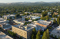 Aerial over a residential community in Santa Rosa.