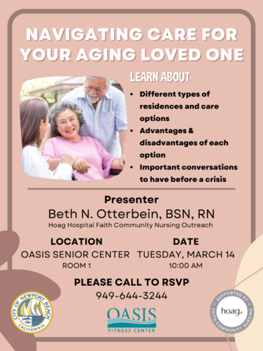 Oasis Seminar Flier - Care for your aging loved one