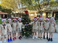 Photo of scouts near a holiday tree