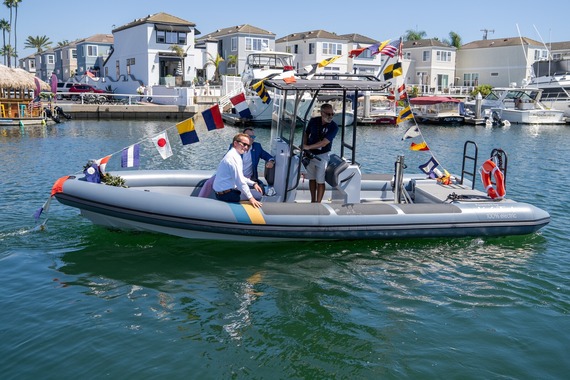 The newly christened electric vessel tours the harbor 