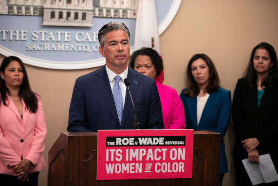 Picture Attorney General Bonta at reproductive rights press conference 