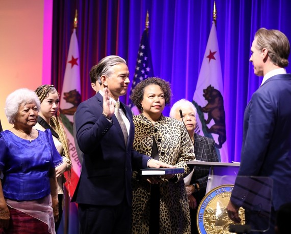 Photo of AG being sworn in by Governor Newsom