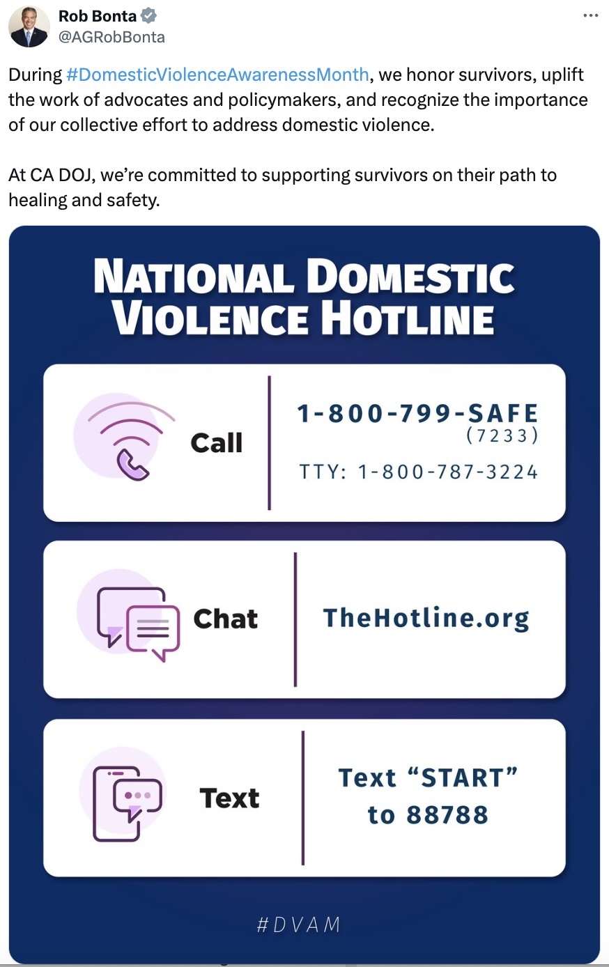 Tweet on Domestic Violence Awareness Month 