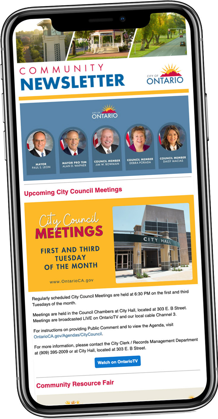 sample of the Community Newsletter on a phone