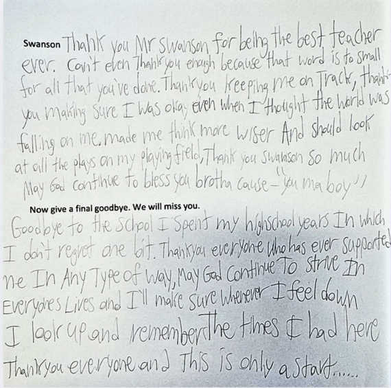 thank you mr swanson for being the best teacher ever. i can't ever thank you enough, because that word is too small for all you've done. 