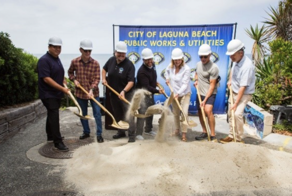 Left to right: first 4 are LB public works then councilmember sue kempf, city manager dave kiff, and mayor pro tem mark orgill 