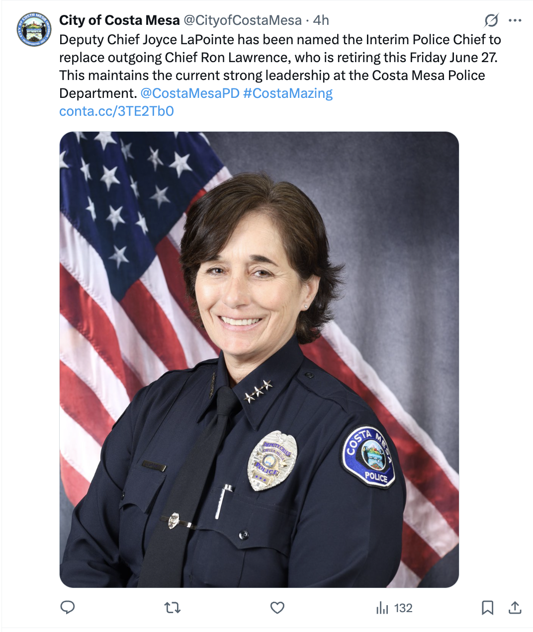 interim chief of costa mesa police department, joyce laponte
