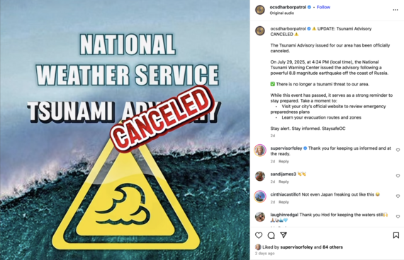 tsunami advisory CANCELLED - OCSD