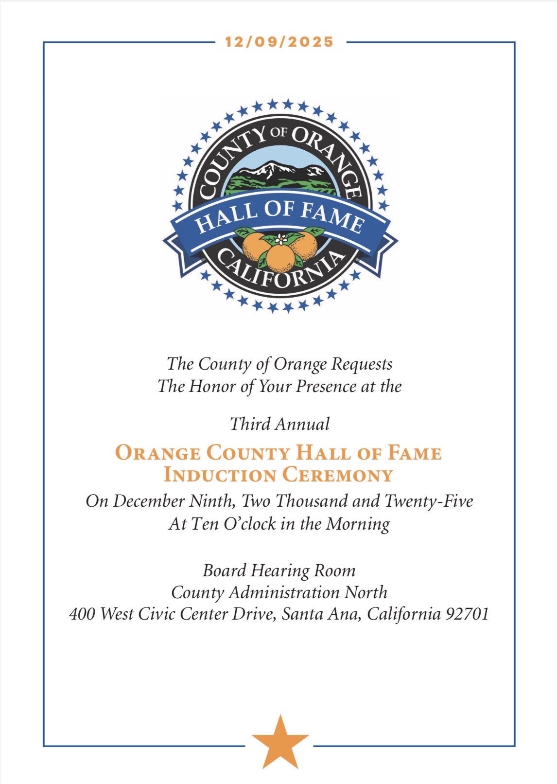 Orange County Hall of Fame Induction Ceremony
