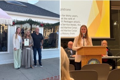 the Grand Opening of Kaatanique in Dana Point with Monique and her husband Tony.   Right: Speaking at the B.L.E.S.S.I.N. town Hall. 