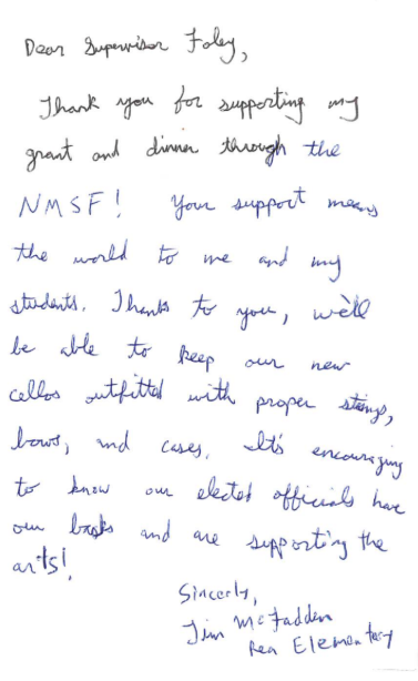 thank you note for supporting cello program 