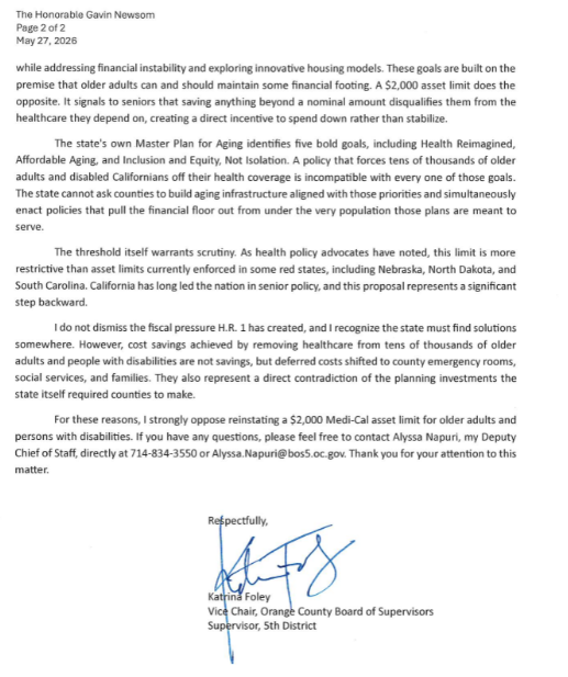 re: oppose reinstatement of $2000 medical asset limit for older adults