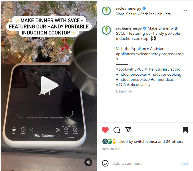 screenshot of induction cooktop instagram reel